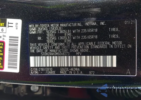 2021 Toyota Highlander Xle from USA, damaged, VIN 5TDHZRAH3MS048273